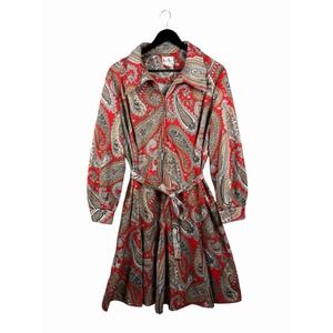 Vintage Shaker Square by Bill Sims Retro Paisley Red Dress Sz 24 1/2 Long Sleeve